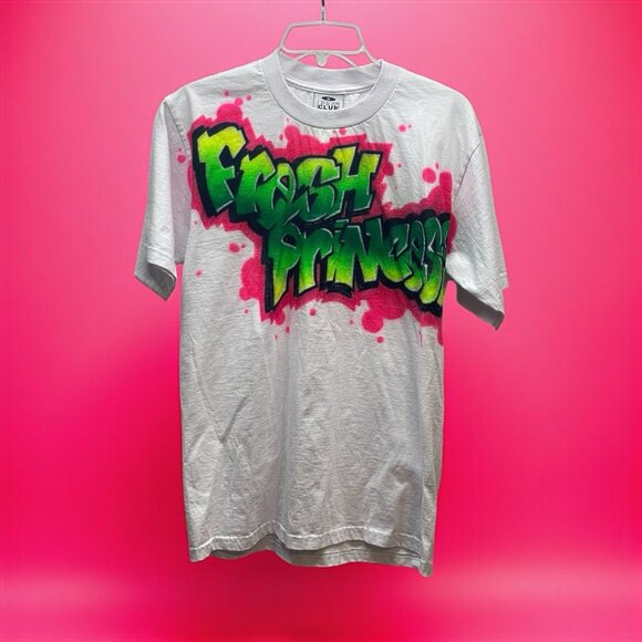 VTG Y2K Custom Airbrushed  Graffiti Artwork T Shirt “Fresh Princess” Sz Medium - Picture 2 of 7